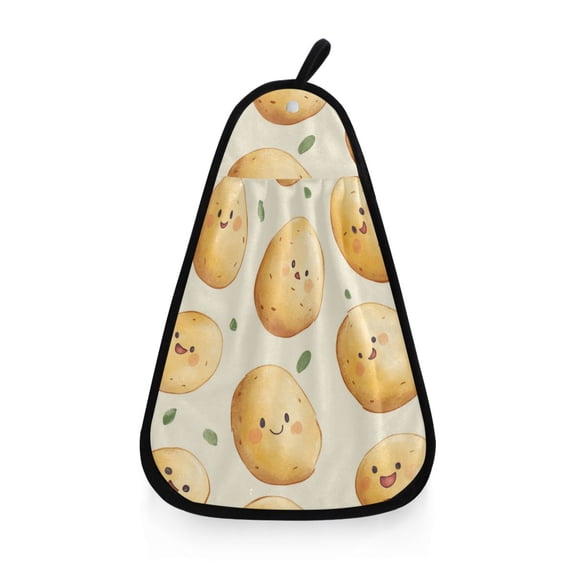Cute Potatoes Green Leaves Hanging Towel Hand Towel with Hook Dish Cloth for Kitchen Bathroom