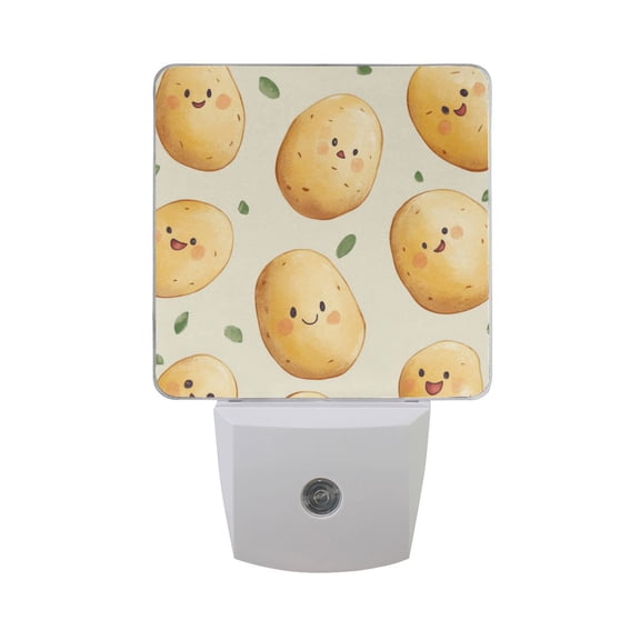 Cute Potatoes Green Leaves LED Night Light with Smart Sensor Plug Into Wall Dusk to Dawn 2 packs