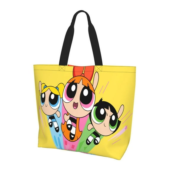 Cute Powerpuff Girls Extra Large Canvas Tote Bag For Gym Beach Travel Reusable Grocery Shopping Cartoon Portable Storage Bags