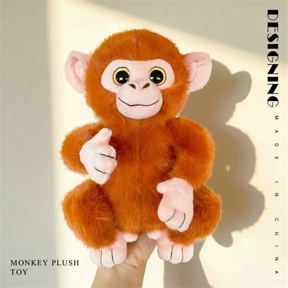 Cute Praying Monkey Stuffed Animal Plush Toy, Brown Soft Soothing Doll Throw Pillow, Valentines Day Gifts Easter Gifts and Easter Decor for Boys Girls Room Orange