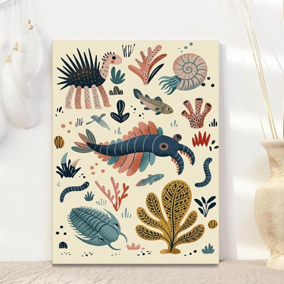 Cute Prehistoric Animals Wall Art, Fossil Nursery Decor, Unframed Paper Poster 8x10in