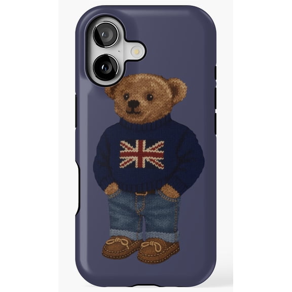 Cute Preppy English Teddy Bear Aesthetic Design Phone Case for iPhone 17 16 15 14 13 12 11 Pro Max