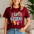 thumbnail image 1 of Cute Preppy Fourth Grade Teacher Leopard Coquette Pencil Bow, Back To School Shirt, Happy First Day Of School Tshirt, Cute Teacher Gift, 1St Day Of School Tee, School Shirt, Kindergarten, 1 of 5