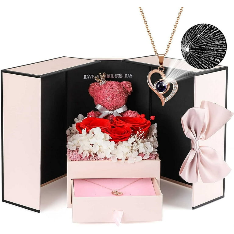 Preserved Rose Moss Bear MOM Gift Set: Mom Necklace