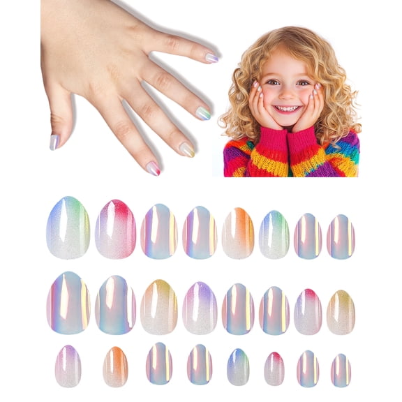 Cute Press on Nails for Kids,Girls Trendy Stuff Fake Nail Kit for Ages 5-12, Pre-glue Glitter Short Acrylic Nail Stick on Nails, Great for Girl Birthday Gifts, Parties&Makeovers Decoration