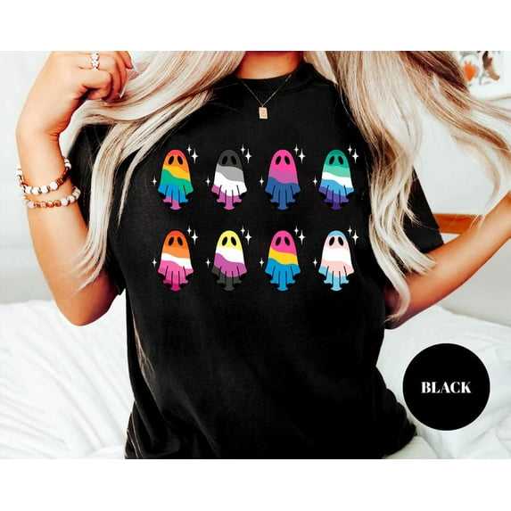 Cute Pride Ghost Halloween Shirt, Rainbow Ghost Tee, Spooky Funny T-shirt, Colorful Spirit Fall Shirt