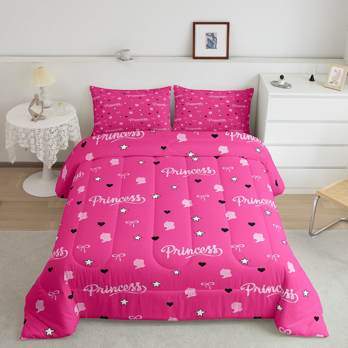 Cute Princess Comforter Set Twin Size,Cartoon Bowknot Bow Tie Butterfly ...