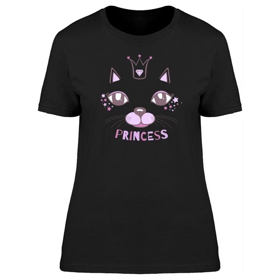 Cute Princess Kitten Face Doodle T-Shirt Women -Image by Shutterstock, Female Small