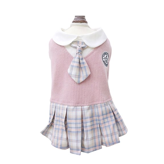 Cute Princess Pet Dress for Small Dogs and Cats, Sailor Style School Uniform Outfit with Plaid Skirt, Adorable Dog Clothes and Cat Apparel for Parties, Photos and Special Occasions