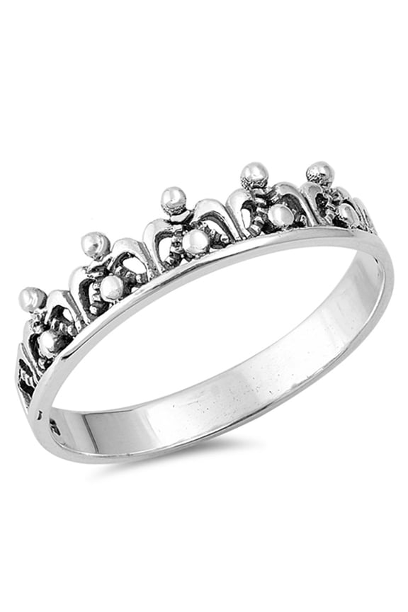 Cute Princess Tiara King Crown Ring .925 Sterling Silver Band Jewelry Female Male Unisex Size 9