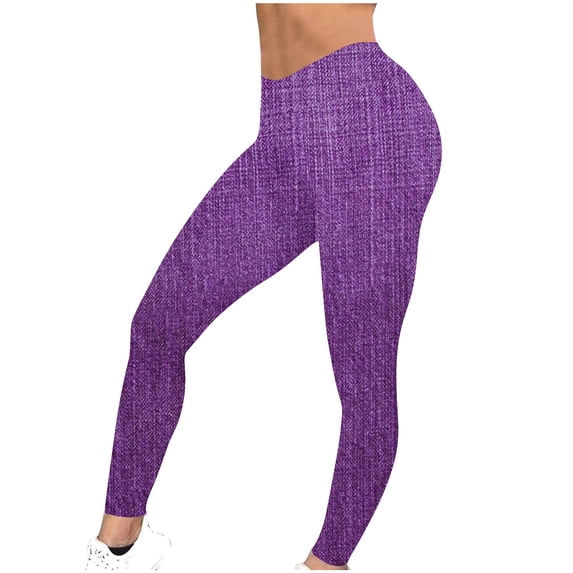 Cute Print High Waist Yoga Pants that Look Like Jeans Tummy Control Leggings Tights Compression Pants Gym Fitness