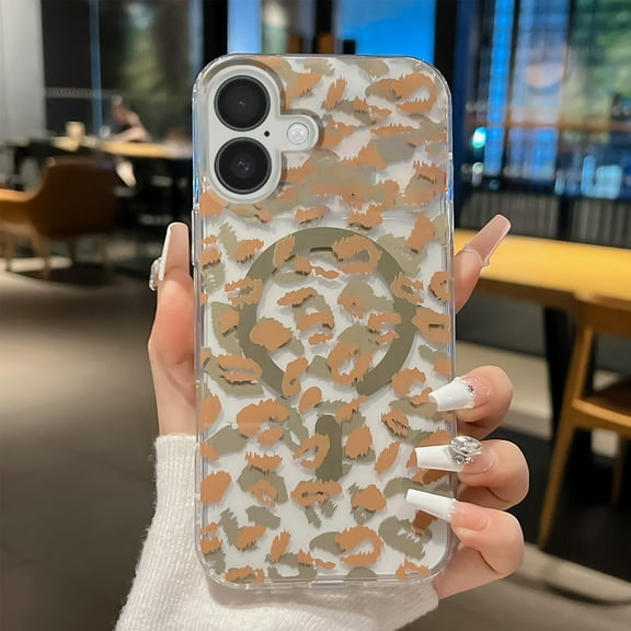 Cute Print Phone Case for iPhone 16 Plus, Compatible with MagSafe, Cute Leopard Pattern Design Magnetic Case for Women Girls Soft TPU Hard PC Back Shockproof Protective Clear Case,Yellow