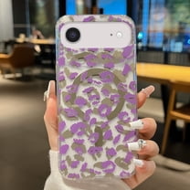 Cute Print Phone Case for iPhone Air, Compatible with MagSafe, Cute Leopard Pattern Design Magnetic Case for Women Girls Soft TPU Hard PC Back Shockproof Protective Clear Case,Purple
