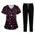 thumbnail image 1 of Print Scrub Set for Women, Short Sleeve V-Neck Nurse Uniforms Top and Scrub Bottoms for Woman, 1 of 6