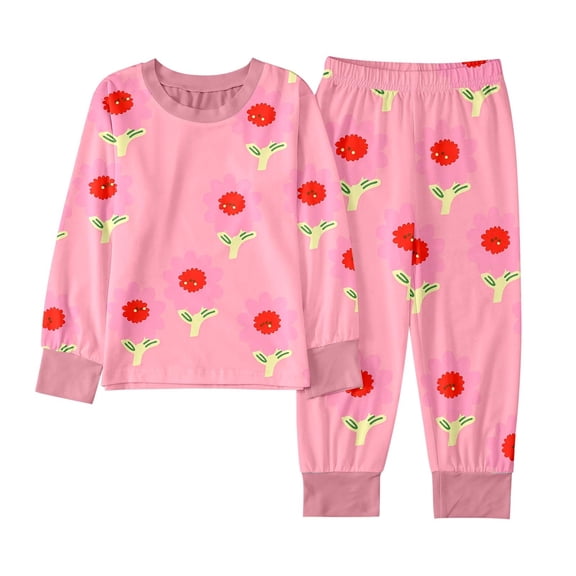 Cute Printed Casual Pajamas Girls 3 To 14 In Spring Winter Clothes