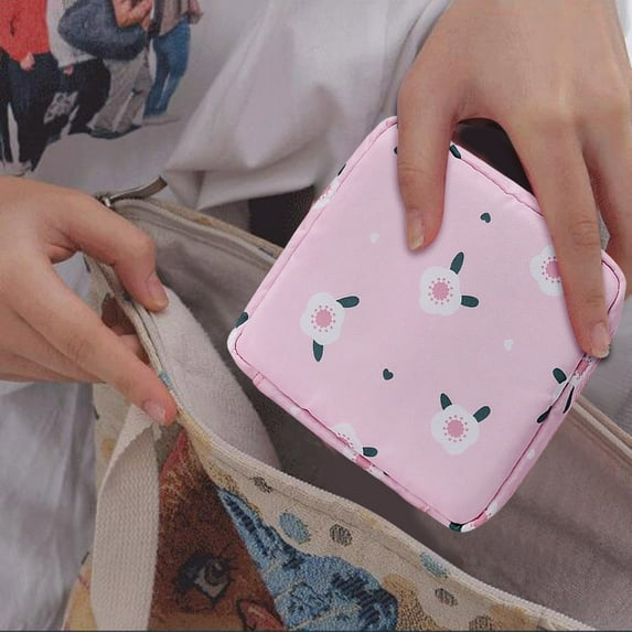 Cute Printed Makeup Bag Large Capacity Cosmetic Organizer Portable Travel Toiletry Pouch Sanitary Napkin Storage