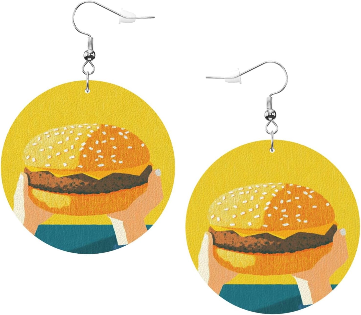 Cute Pro Hamburger Earrings perfect for Women PU Leather Dangle Earrings, Lightweight Round Shape Leather Teardrop Dangly Ear Pendants Jewelry Gift[s172]