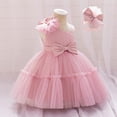 thumbnail image 1 of Cute Prom Tutu-Dresses for Girls with Hairbands 6M-3Y Toddlers Kids Trendy High Waisted A-Line Solid Birthday Party Flower Girl Dress, 1 of 8