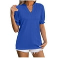 thumbnail image 1 of Cute Puff Sleeve Tops for Women V Neck Slim Fit Solid Cute Summer 2025 Trendy T-Shirts Pullovers Tees Ladies Blouses Blue,XL, 1 of 4