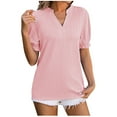 thumbnail image 1 of Cute Puff Sleeve Tops for Women V Neck Slim Fit Solid Cute Summer 2025 Trendy T-Shirts Pullovers Tees Ladies Blouses Pink,S, 1 of 4