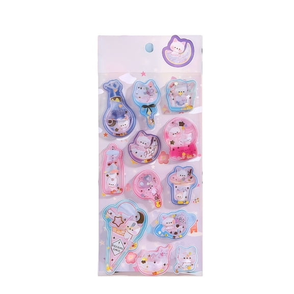 Cute Puffy Water Stickers with Glitter 3D Shaking Motion DIY Decals for Scrapbooks, Laptops, Water Bottles, and Crafts