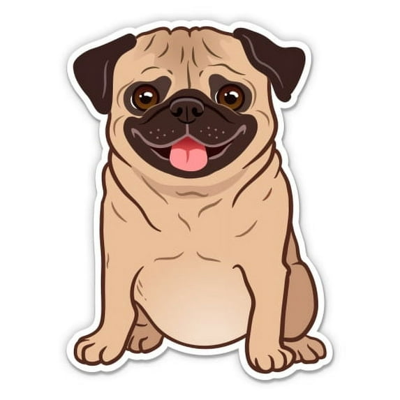 Cute Pug - 5" Vinyl Sticker - For Car Laptop I-Pad - Waterproof Decal