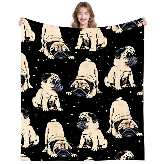 Cute Pug Blanket Gifts for Women Mom Adults Soft Puppy Dog Plush Blanket for Bedroom Living Room Sofa Couch 50"X40"