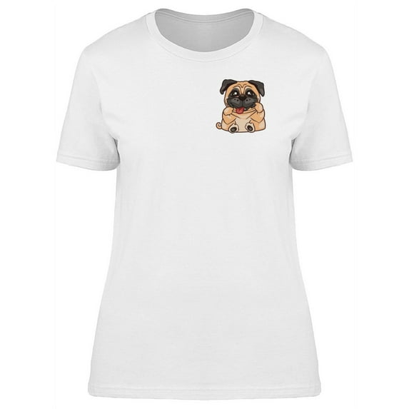 Cute Pug Dog Doodle Cartoon T-Shirt Women -Image by Shutterstock, Female Medium