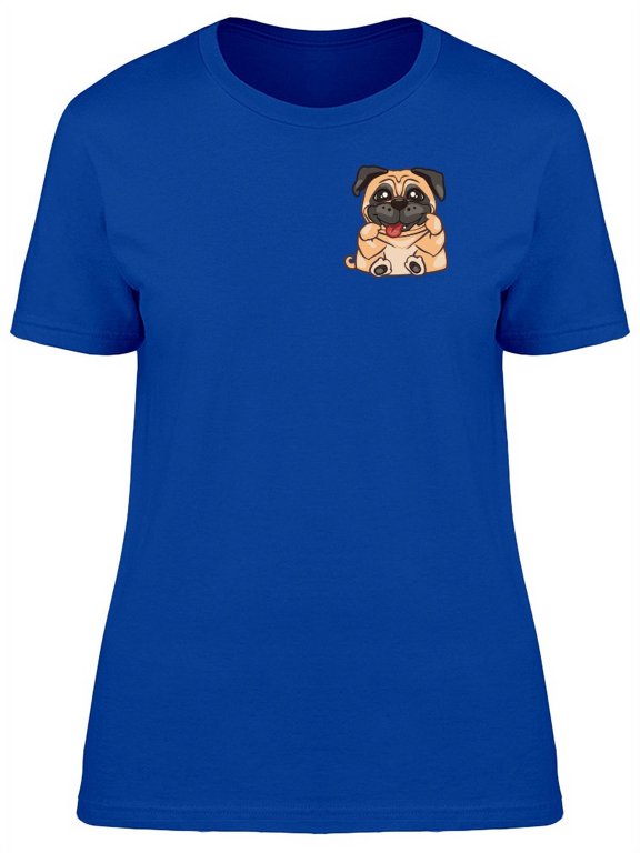 Cute Pug Dog Doodle Cartoon T-Shirt Women -Image by Shutterstock, Female Medium