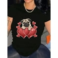 thumbnail image 1 of Cute Pug Dog Heart Valentine's Day Graphic Women Short Sleeve Casual T-Shirt, 1 of 6
