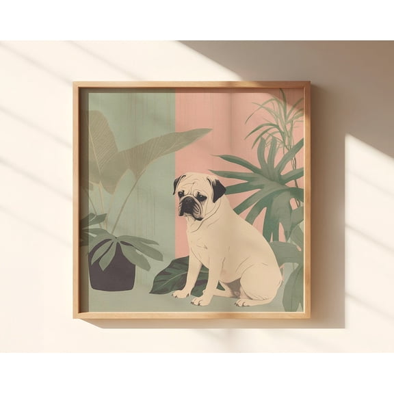 Cute Pug Dog Print, Pug Gift, Dog Wall Art, Dog Lover Gifts, Colourful Wall Art, Square Print, Trendy Art Posters Wall Art, Modern Wall Decor, 30x30 UNFRAMED