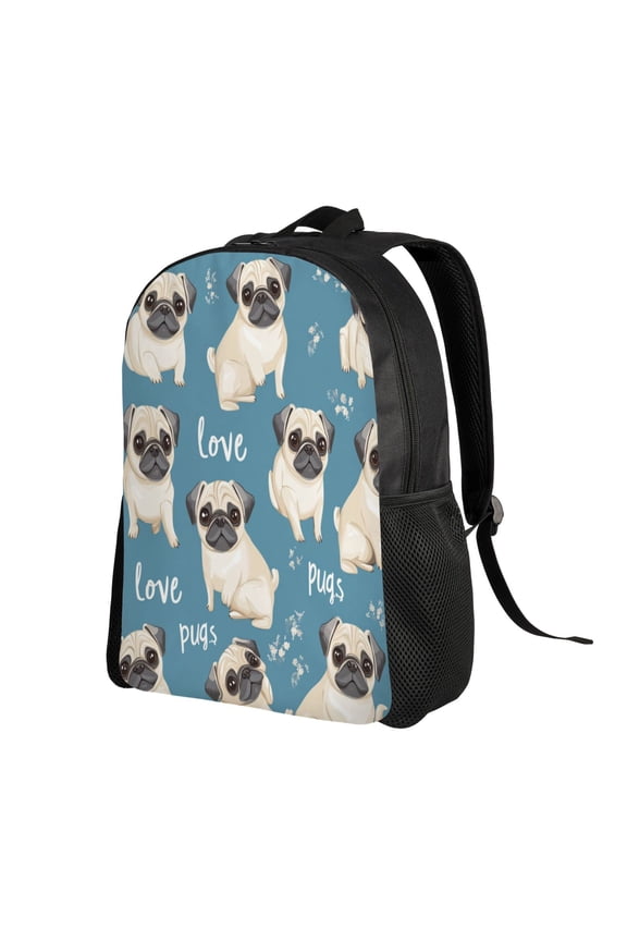 Cute Pug Dog Printed Backpack Double Shoulder Backpack Durable, Spacious, Ergonomic Design for Travel, Work & Outdoor Use
