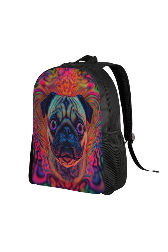 Cute Pug Dog Printed Backpack Double Shoulder Backpack Durable, Spacious, Ergonomic Design for Travel, Work & Outdoor Use
