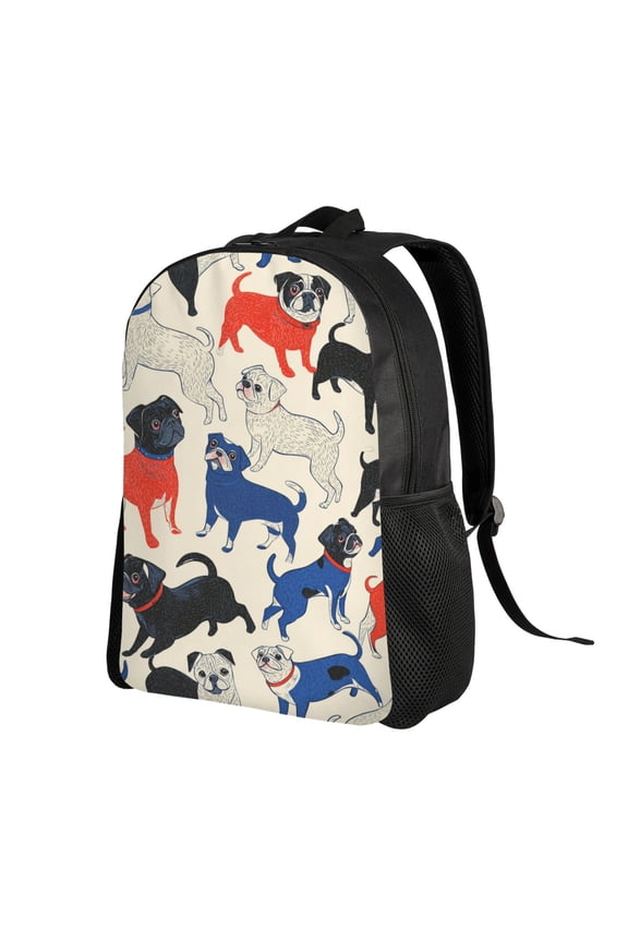 Cute Pug Dog Printed Backpack Double Shoulder Backpack Durable, Spacious, Ergonomic Design for Travel, Work & Outdoor Use