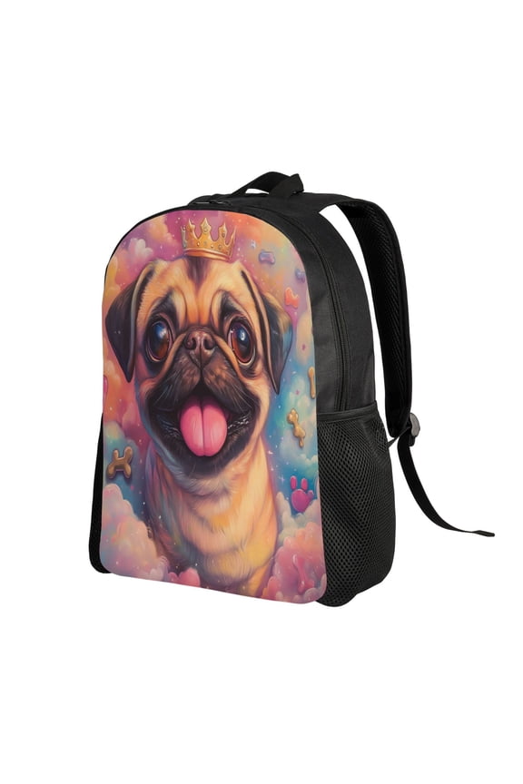 Cute Pug Dog Printed Backpack Double Shoulder Backpack Durable, Spacious, Ergonomic Design for Travel, Work & Outdoor Use