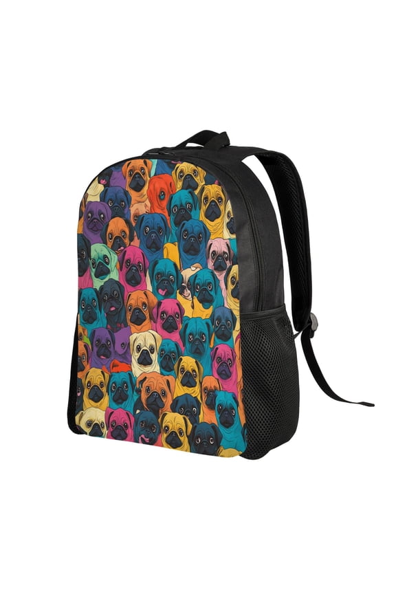 Cute Pug Dog Printed Backpack Double Shoulder Backpack Durable, Spacious, Ergonomic Design for Travel, Work & Outdoor Use