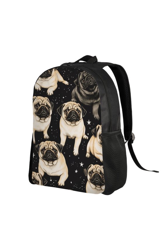 Cute Pug Dog Printed Backpack Double Shoulder Backpack Durable, Spacious, Ergonomic Design for Travel, Work & Outdoor Use