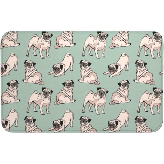 Cute Pug Dogs Bath Mat Non-Slip Soft Microfiber Bathroom Rugs Washable Bathmat, Carpet Rug Entryway Decor for Tub Shower Room Floor, 31.5x20 Mat