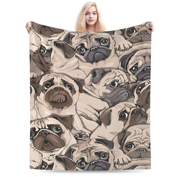 Cute Pug Dogs Bed Blanket Ultra Soft Throw Blanket 60x50