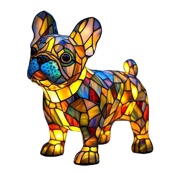 Cute Pug Lamp Stained Glass Dog Art LED Night Light for Warm Ambient Glow