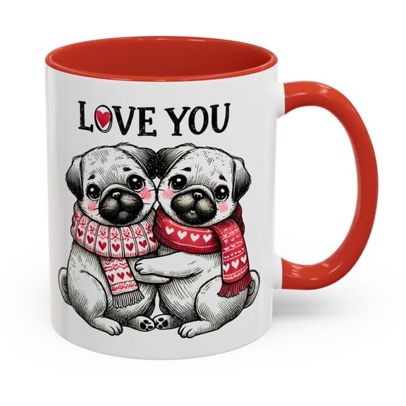 Cute Pug Love Mug Romantic VaL1entines Day Dog Coffee Cup Adorable Couple Gift Cozy Winter Puppy IllustrationSweet Pug Lover Drinkware