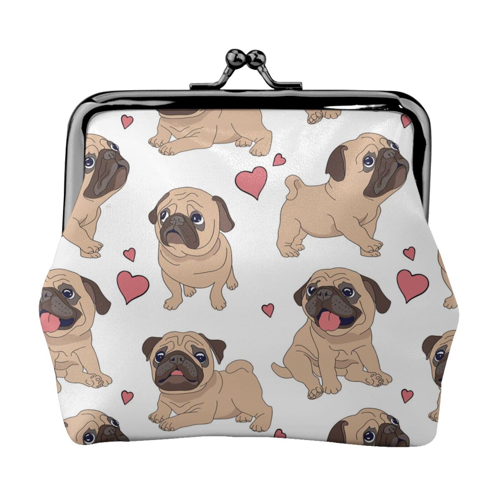 Cute Pug PU Leather Coin Purse Wallets Change Pouch With Kiss Lock