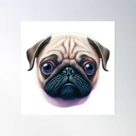 Cute Pug Poster Wall Art, Modern Wall Decor, 16x16 UNFRAMED