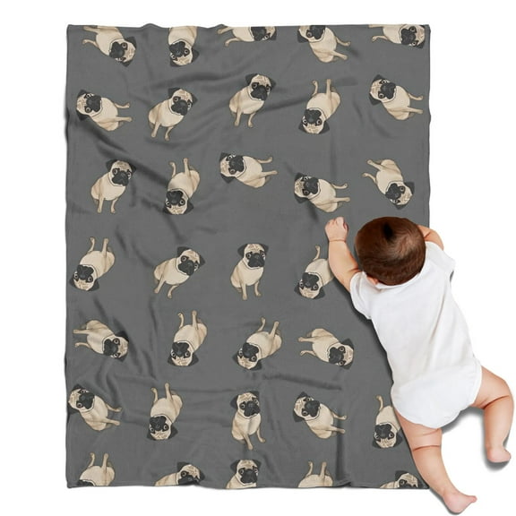 Cute Pug Puppies Blanket,Comfortable Soft Flannel Throw Blanket,All Season,Warm Lightweight Blankets for Sofa Bed Couch Living Room Chair,30"x40"(80x100cm)