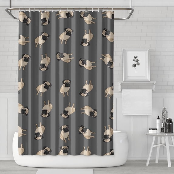 Cute Pug Puppies Shower Curtain 72"x72" ,Bathroom Decorative Shower Curtains Set with 12 Hooks,Modern Waterproof Washable Shower Curtain