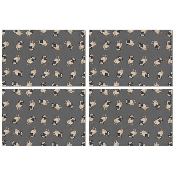 Cute Pug Puppies Summer Placemats Table Placemats Set Of 4-Linen Kitchen Washable Placemats Table Mats 11.8"x17.7"Non-Slip Heat Resistant