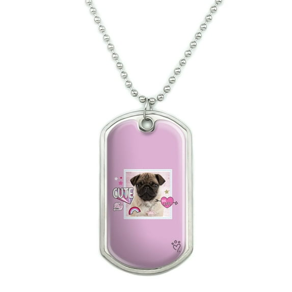 Cute Pug Puppy Dog Love Military Dog Tag Pendant Necklace with Chain