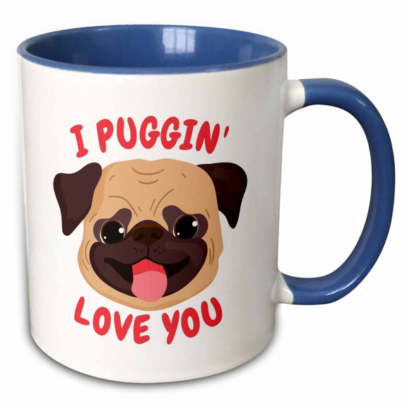3drose, Cute Pug Saying I Puggin Love You, 15oz Two-tone Blue Mug