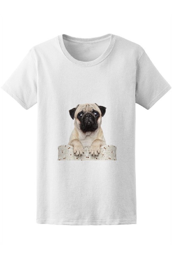 Cute Pug Sits In Basket Tee Women's -Image by Shutterstock