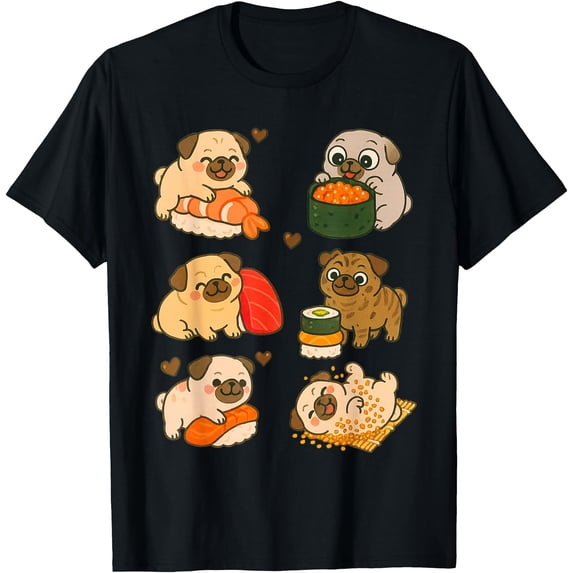 Cute Pug Sushi Roll Set in Kawaii Food Art Graphic T-Shirt - Walmart.com